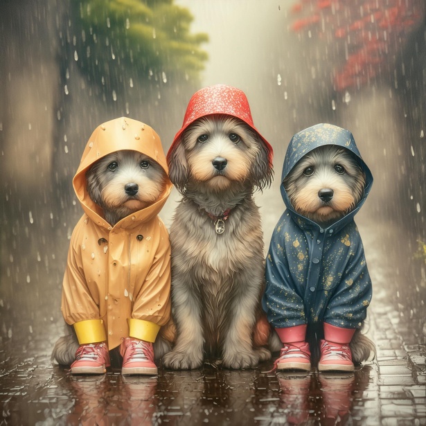 Whimsical Dogs In Rain Art Print Free Stock Photo - Public Domain Pictures