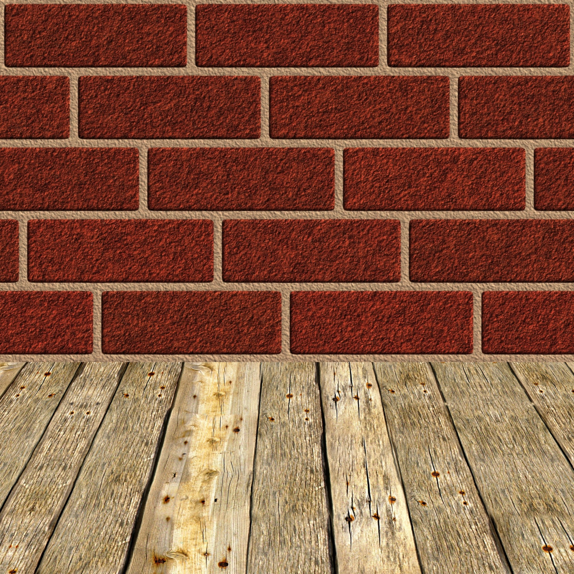 red brick wall with wooden floor