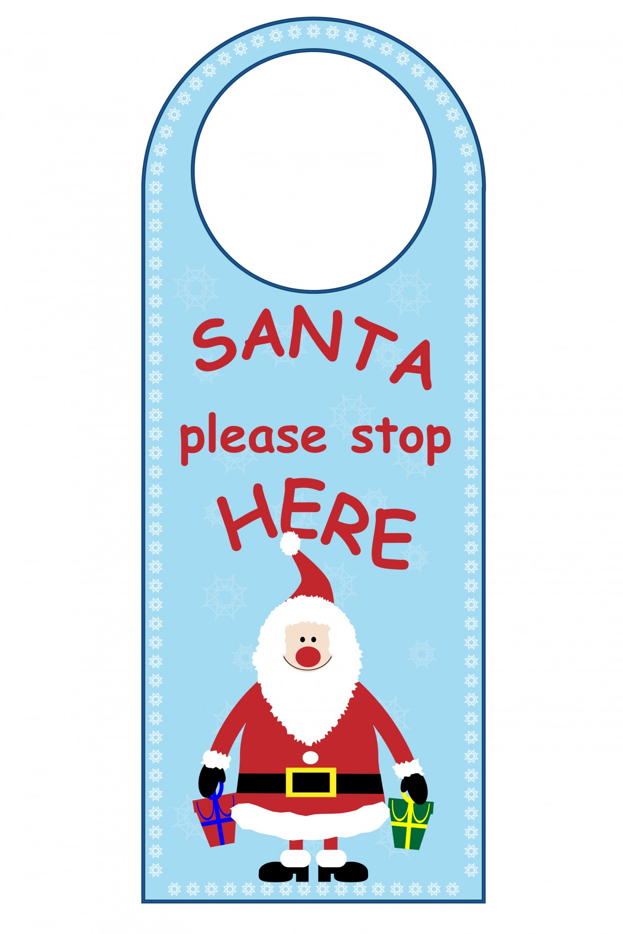 Cute santa please stop here door hanger for kids, children to print and cutout