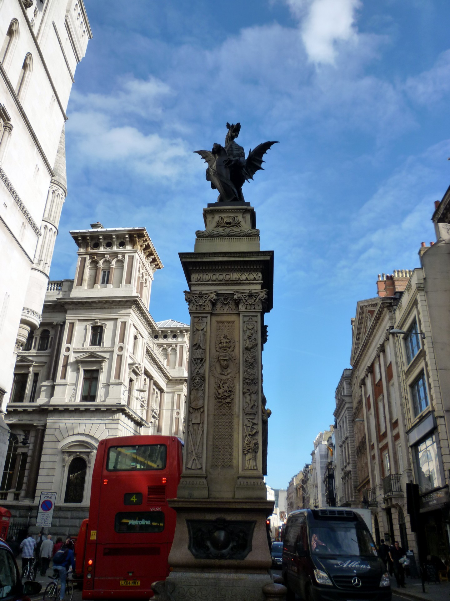 Column in the middle of Fleet Street looking towards St. Paul's Cathedral