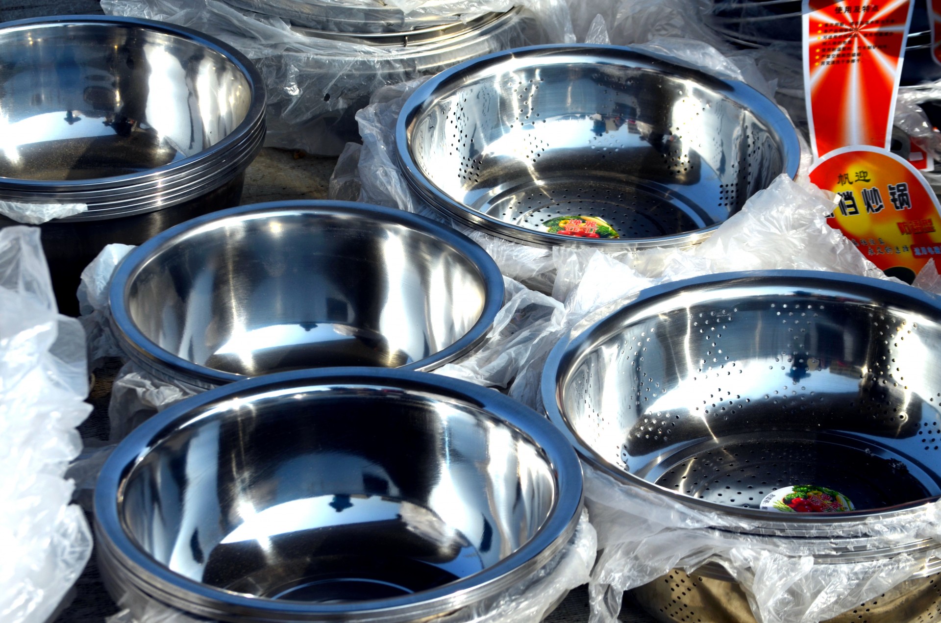 display of stainless bowls