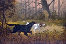 Dogs Hunting Autumn Painting
