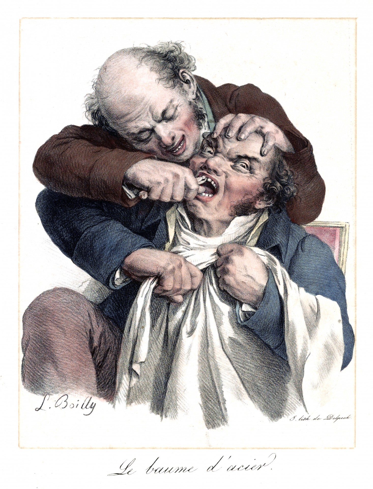 Public domain vintage illustration of a man having his tooth pulled