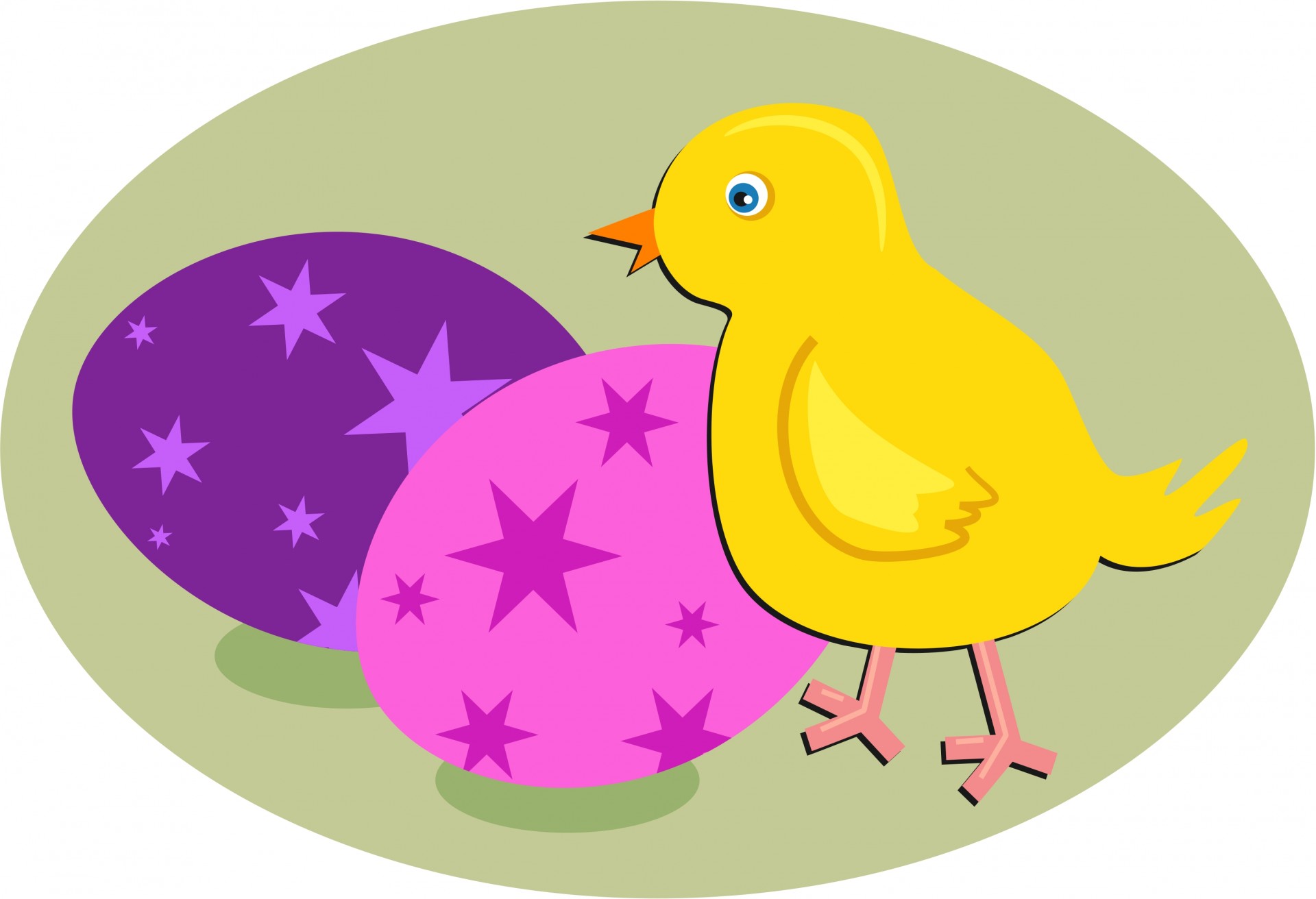Simple illustration of an cute chick with easter eggs, created in xara software.
