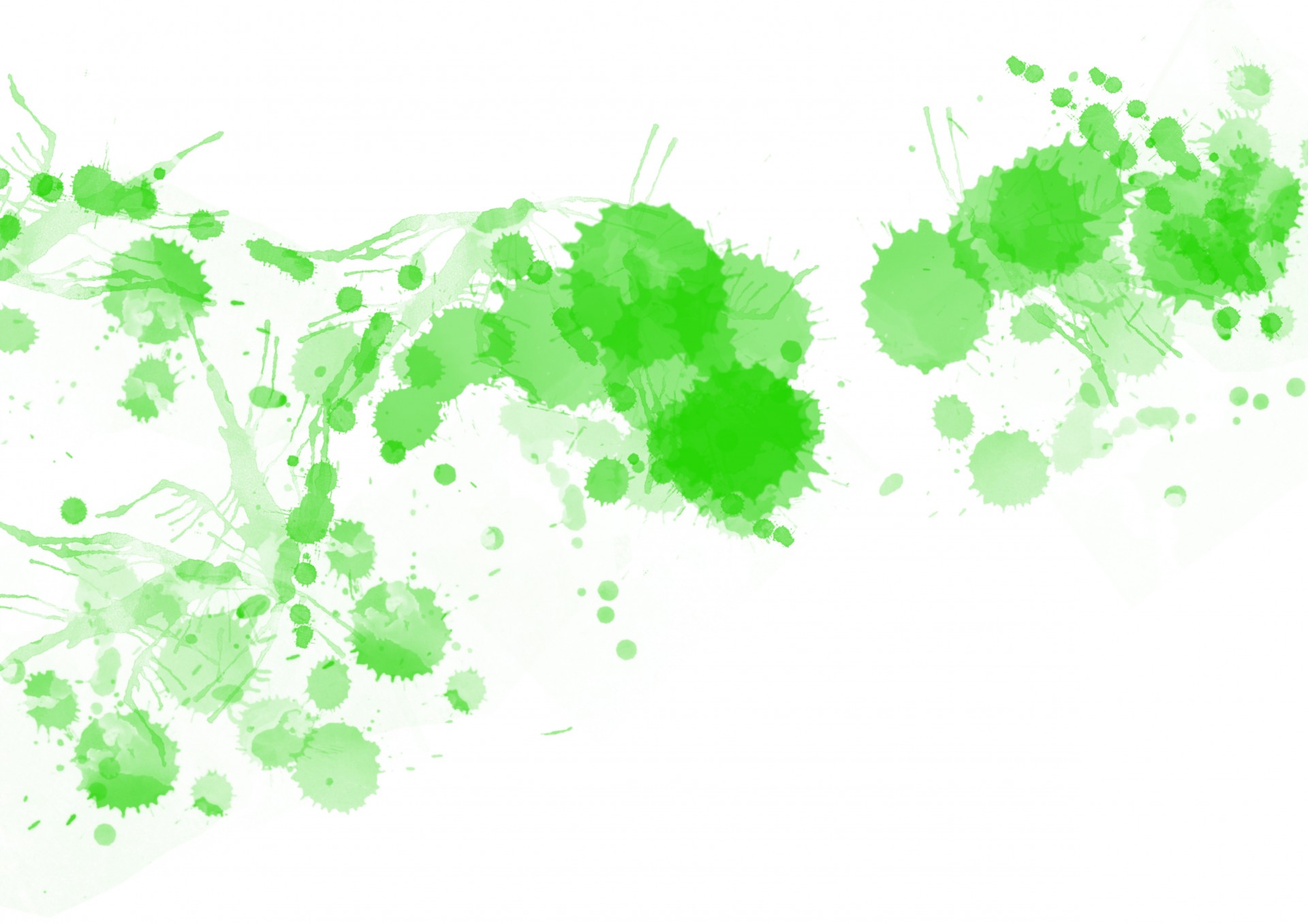 Digitally painted green paint splats on a white background.