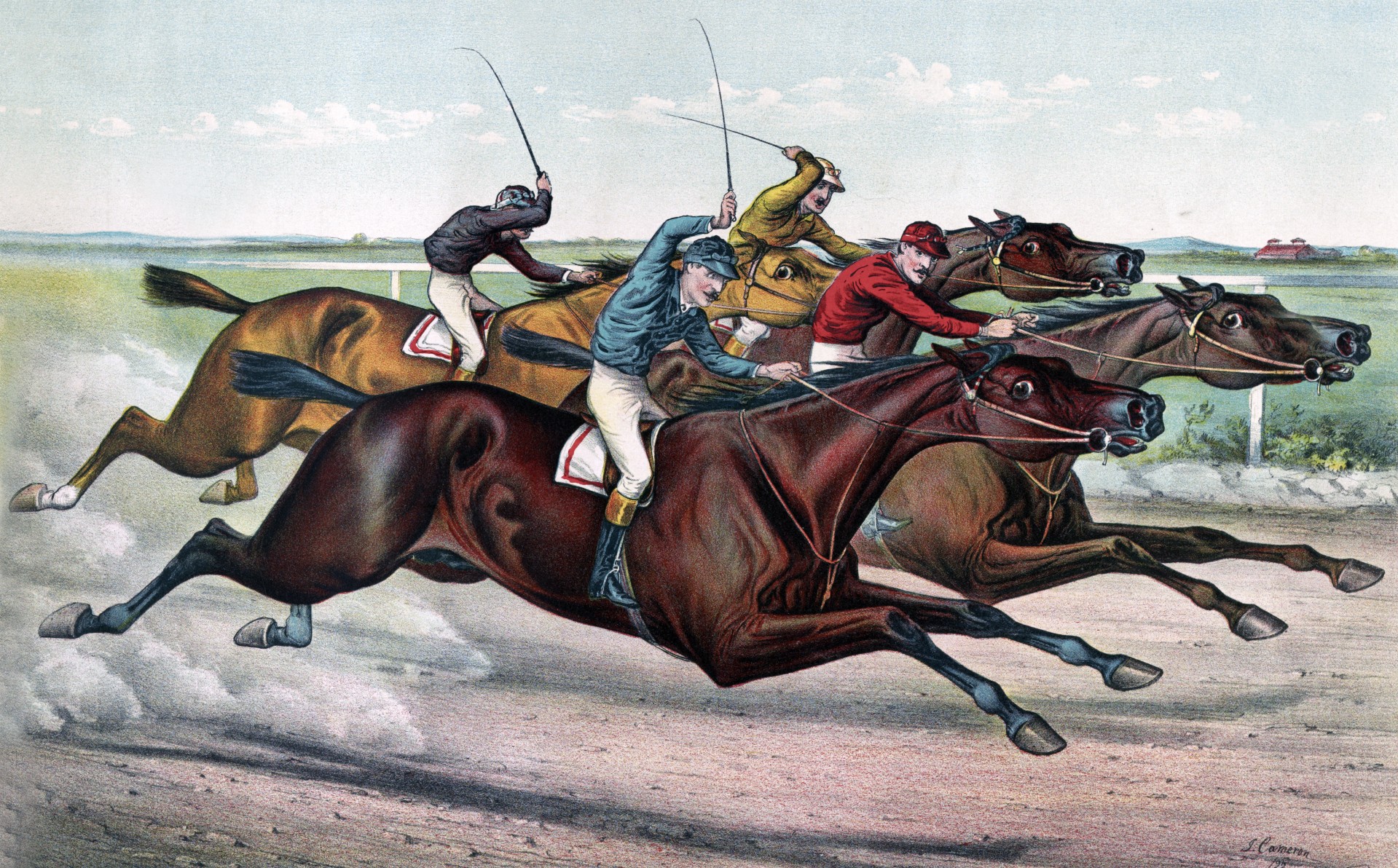 Public domain vintage painting of horses racing