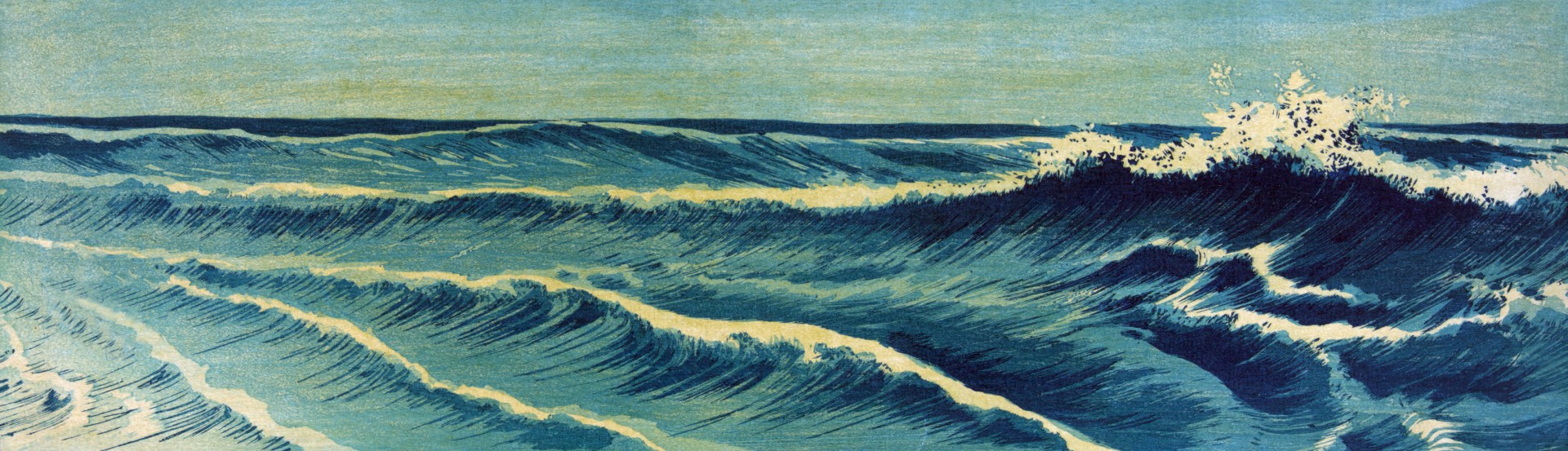 Vintage public domain Japanese sea and waves illustration, available from the Library of Congress.