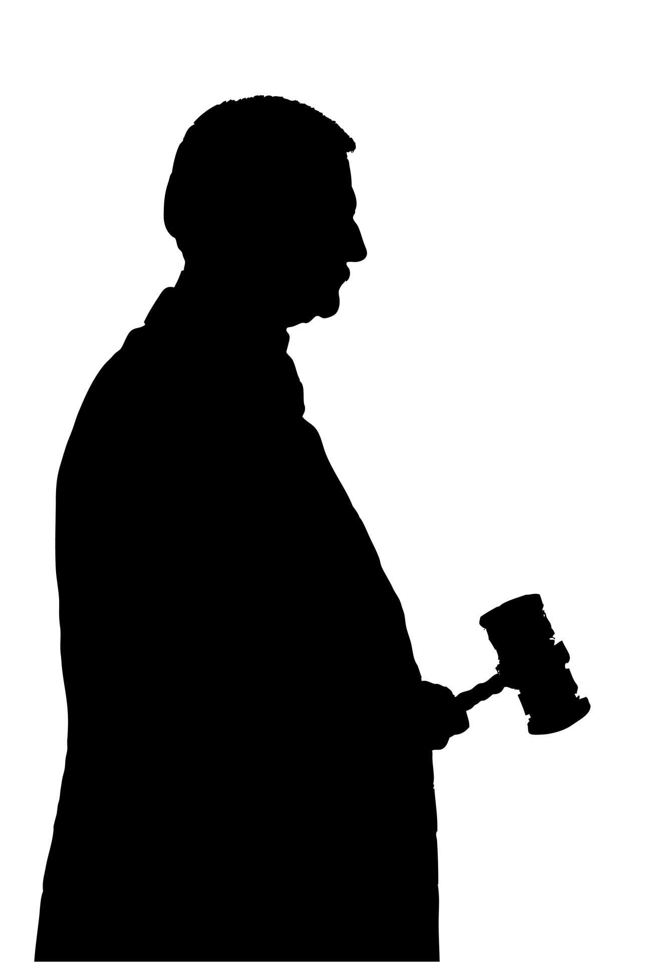 Black silhouette of a man holding a gavel clipart