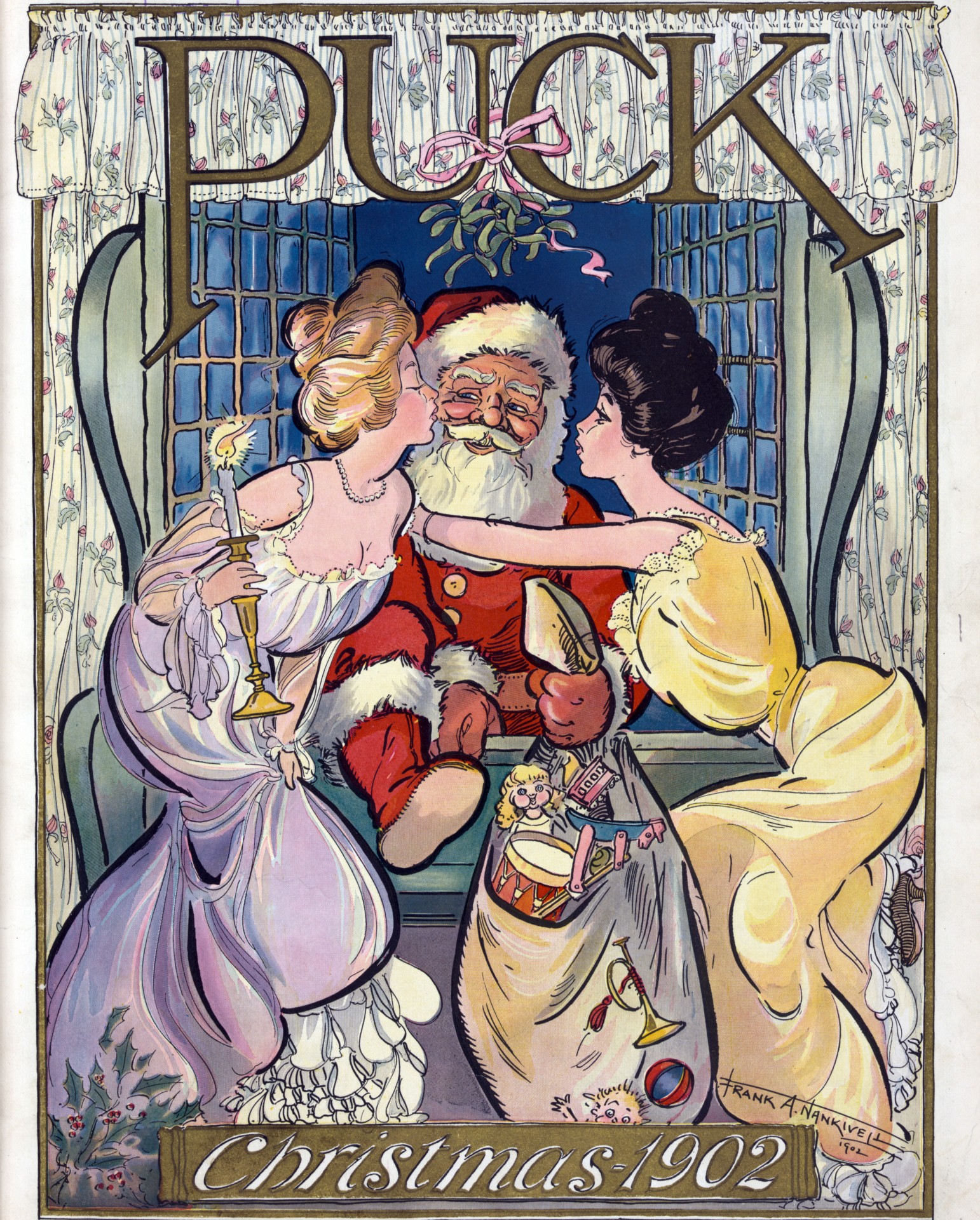 Santa Kiss Vintage Art