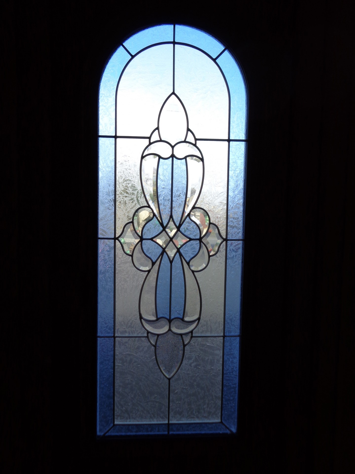 Photograph of a modern stained glass window.