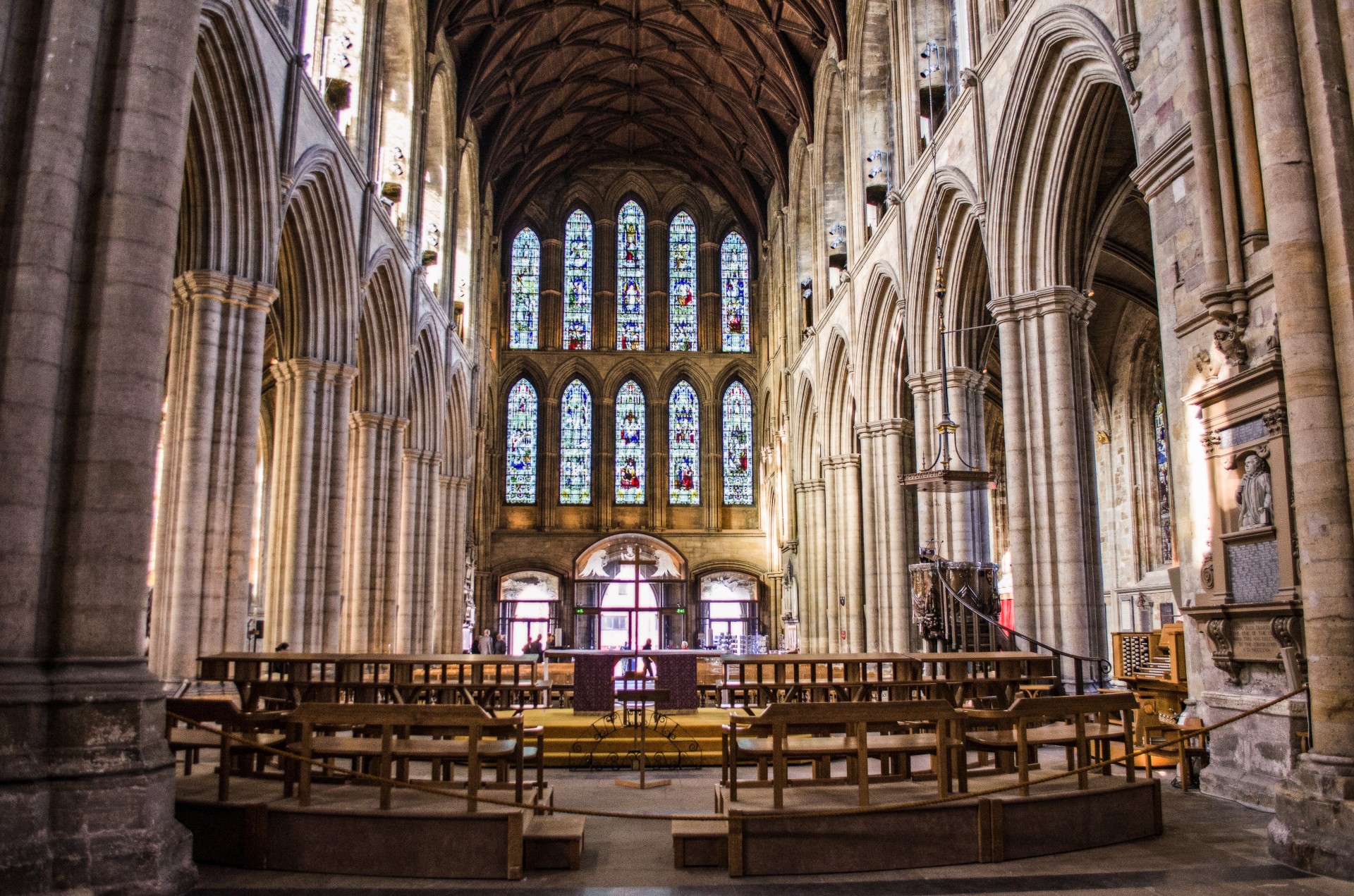 the interior of the Ripon Cathedral in North Yorkshire, England.