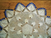 Doily With Blue Glass Beads