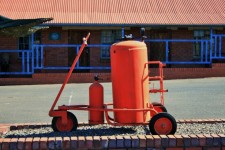 Red Fire Extinguisher On Wheels