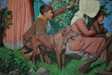 Young Pioneer Boy And Dog On Trail