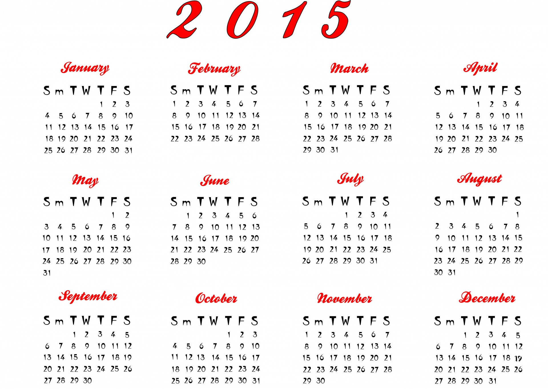 Calendar 2015 (UK) - 16 free printable Word templates