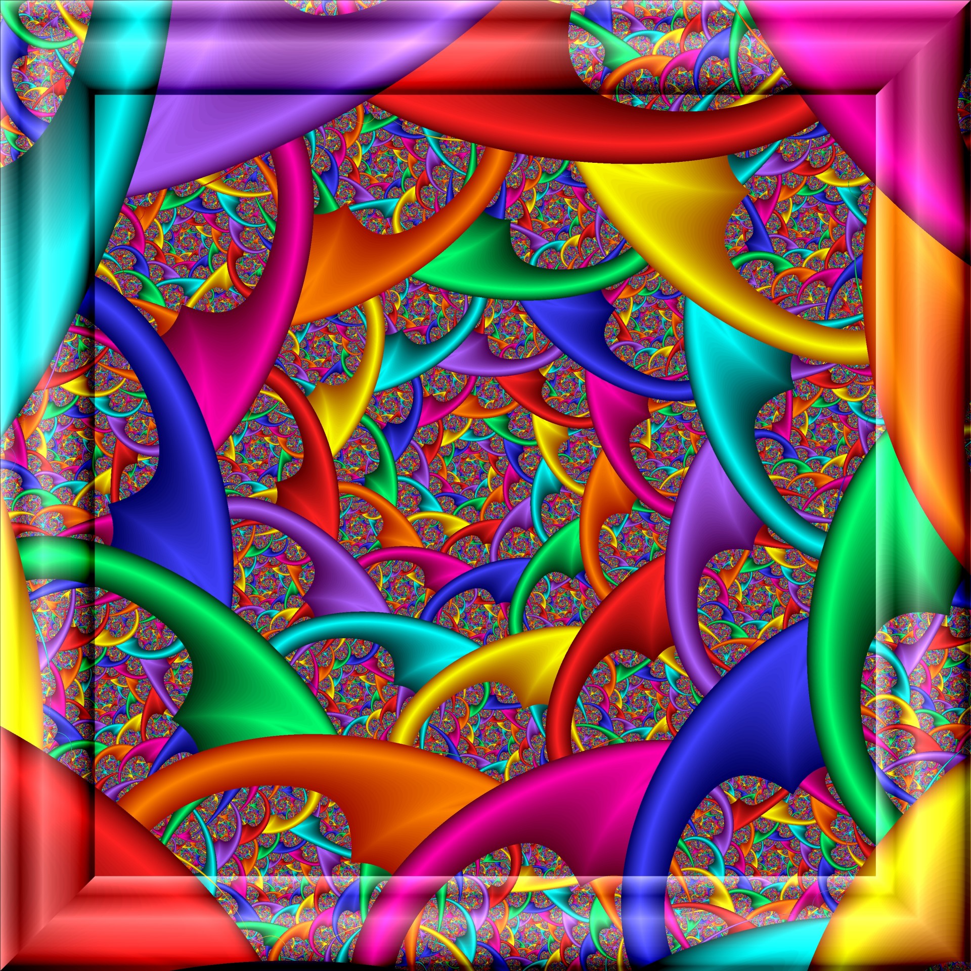 color spirals in 3d glass frame