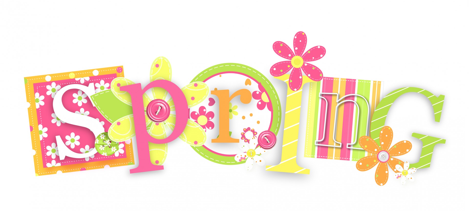 Colorful floral and stripes spring text clipart illustration