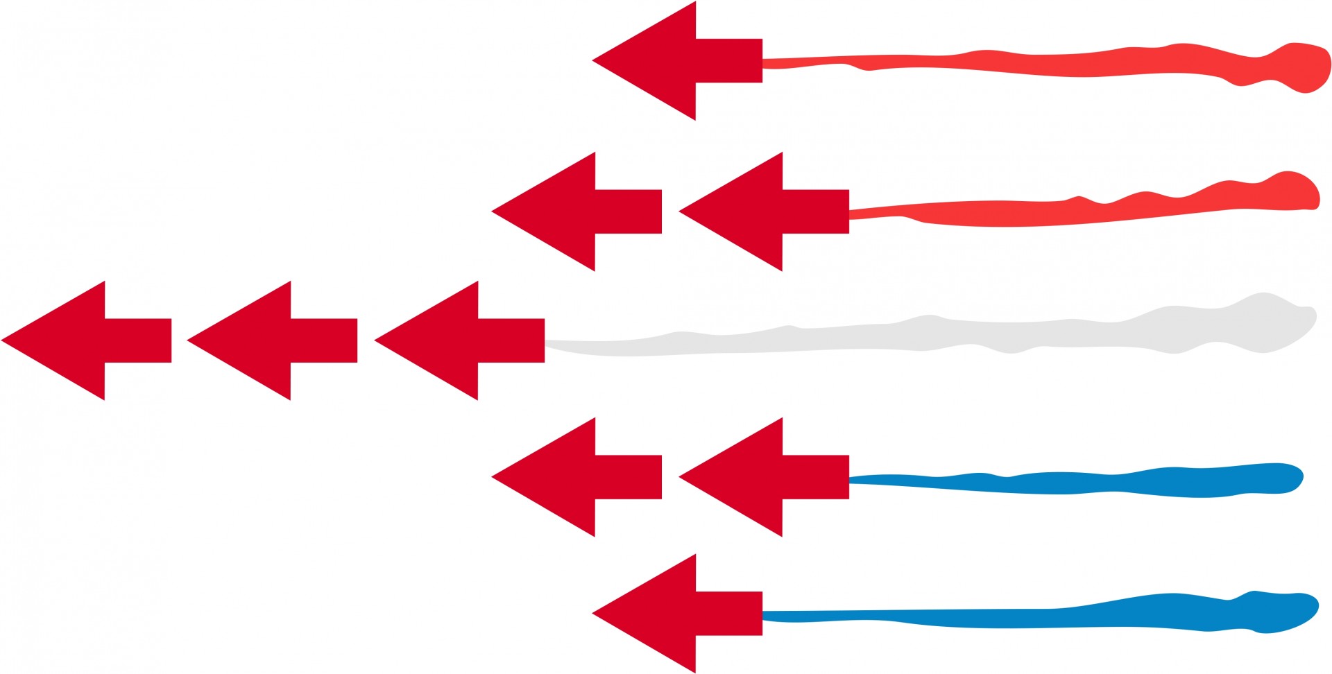 The red arrows in formation clipart illustration.